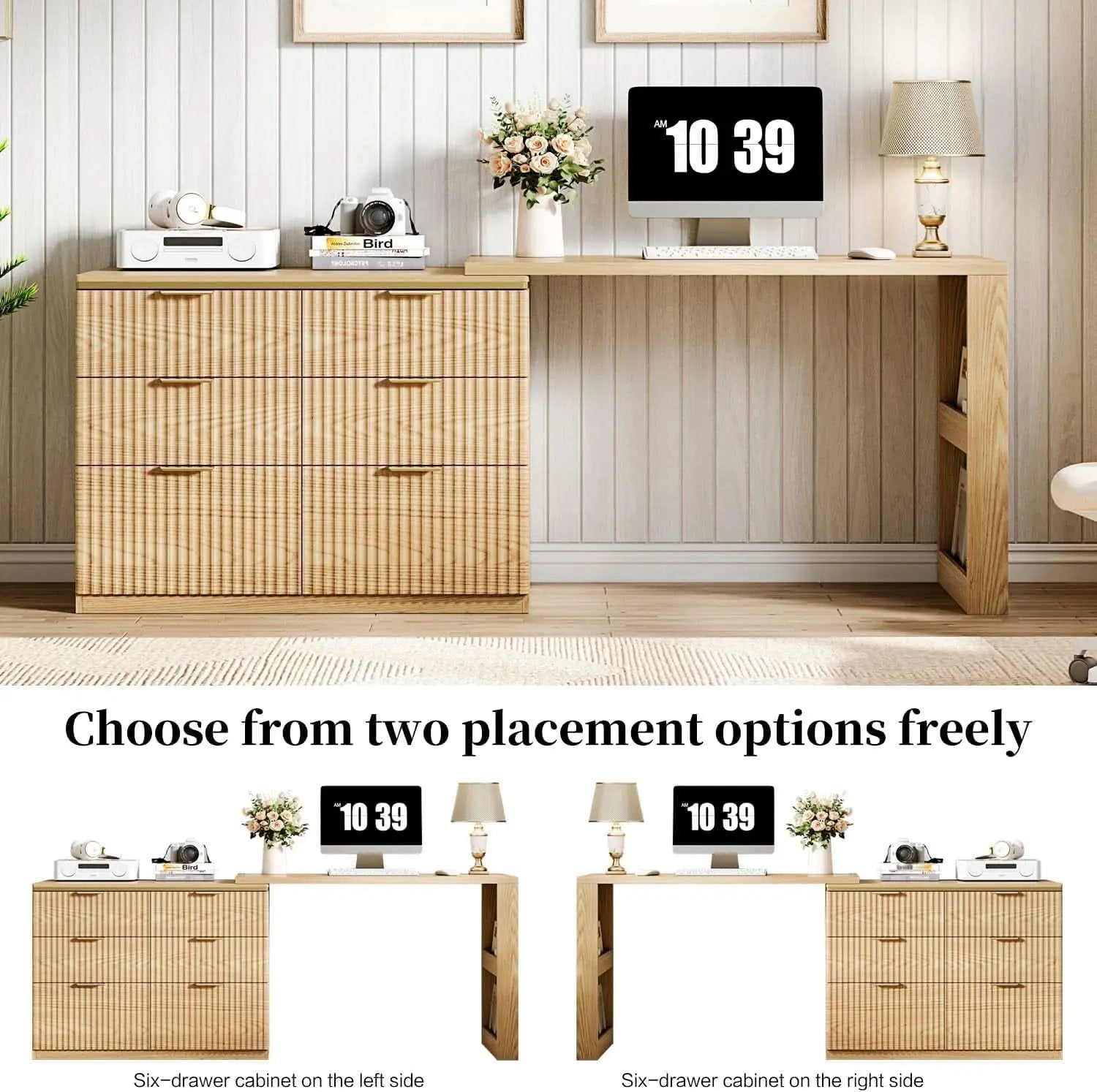 Oak Forty Seven Inch L Shaped Corner Desk With Drawers from PriceLows™