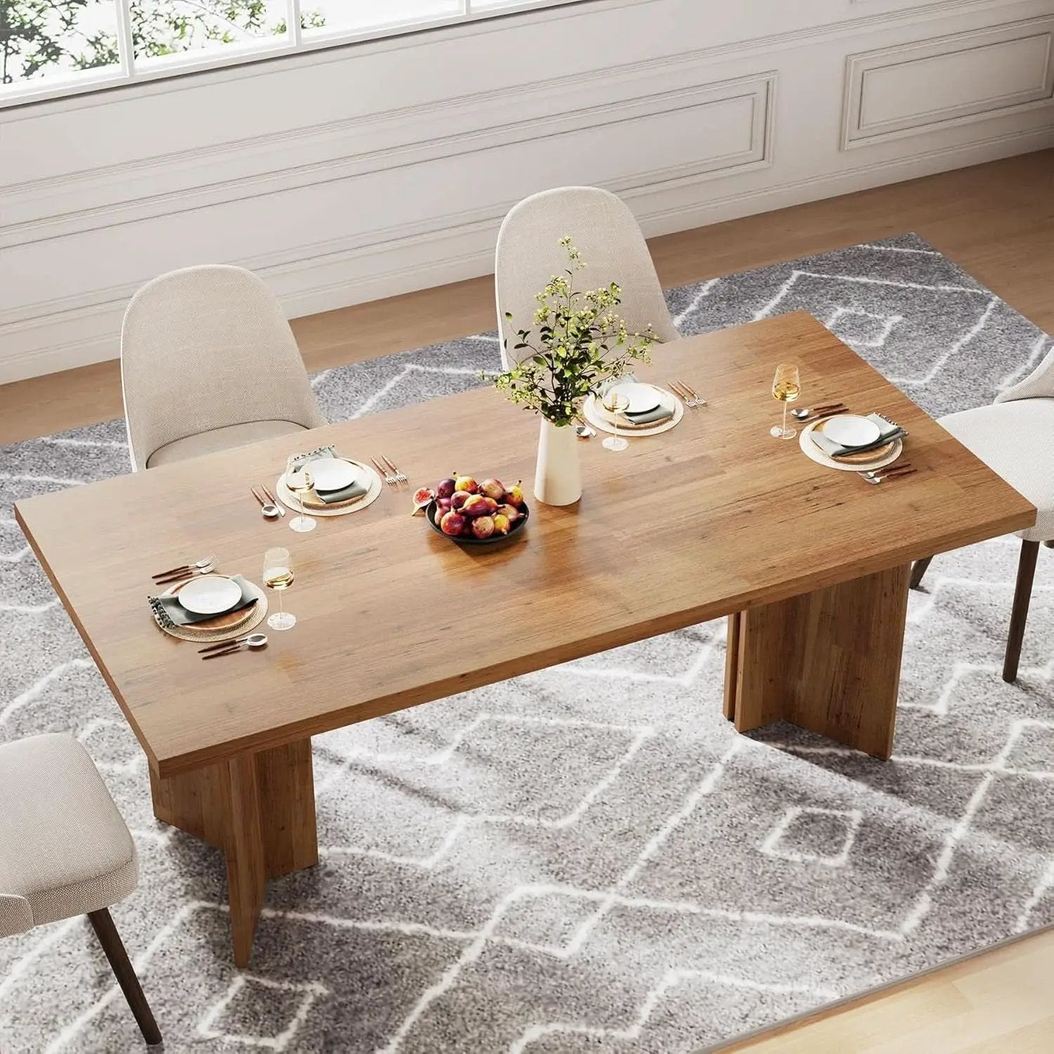 63 Inch Walnut Farmhouse Dining Table Seats Four To Six from PriceLows™