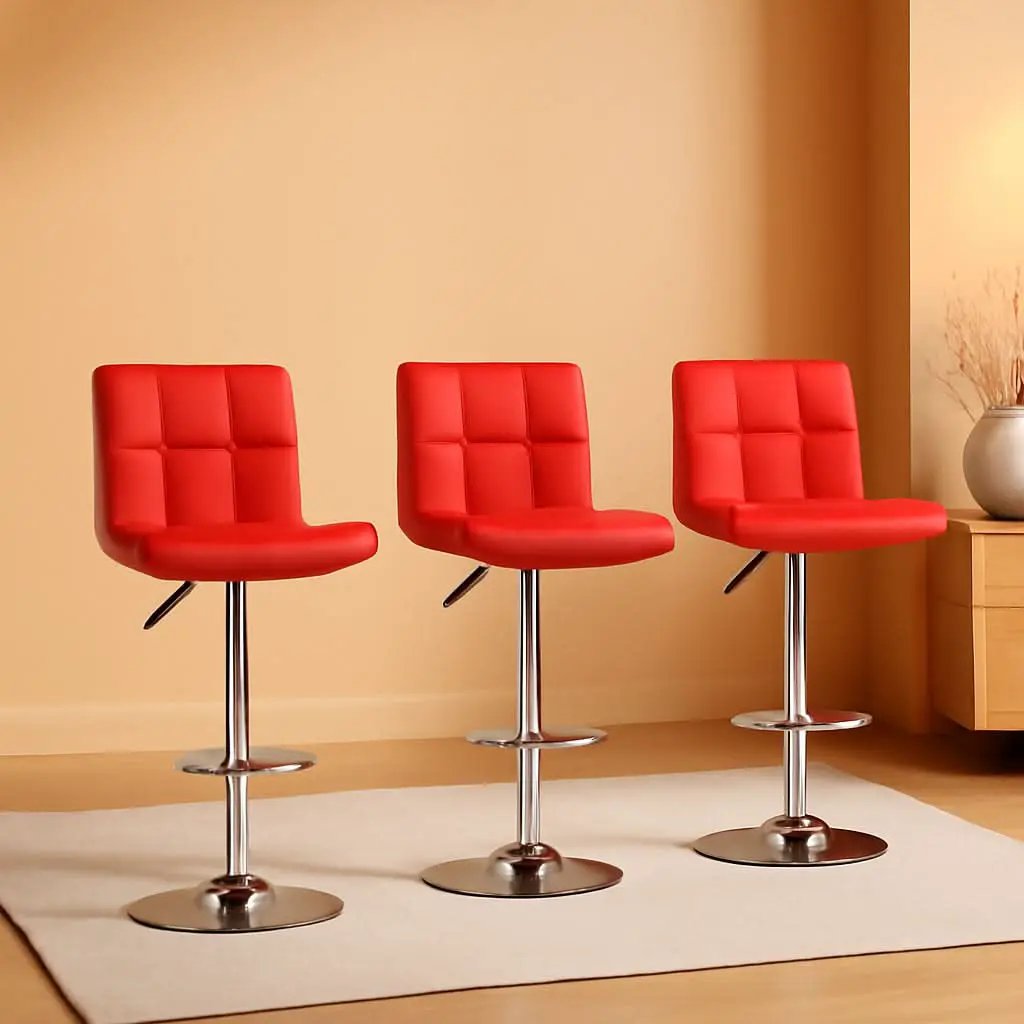 Red Adjustable Swivel Bar Stools Set Of 2 PU Leather from PriceLows™