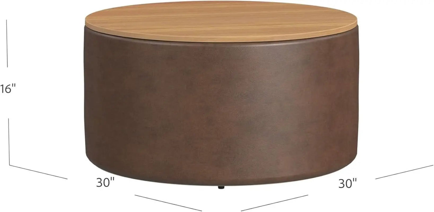Polyester Upholstered Brown Wood Top Storage Ottoman from PriceLows™