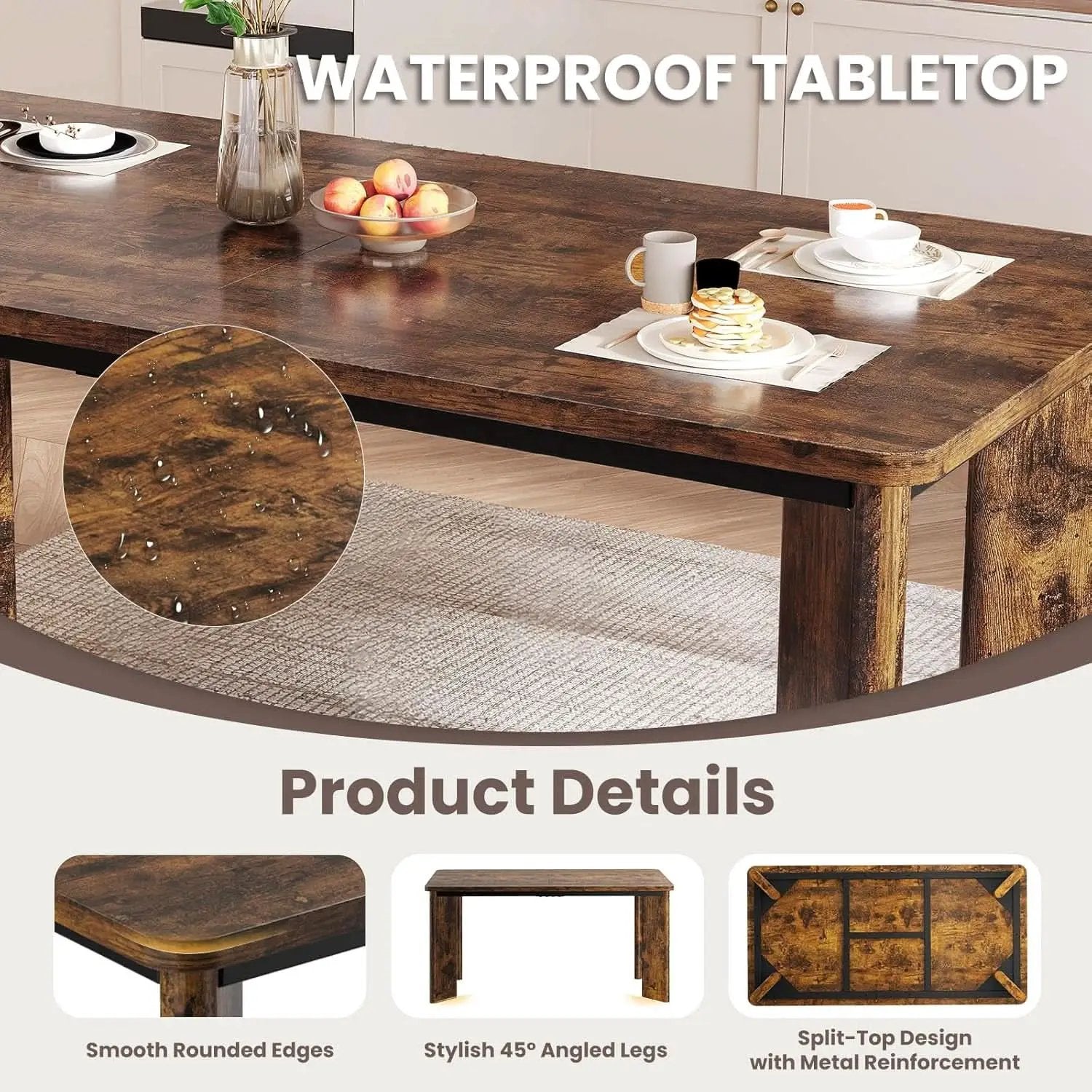 63 Inch Rectangular Industrial Dining Table Six Chairs from PriceLows™