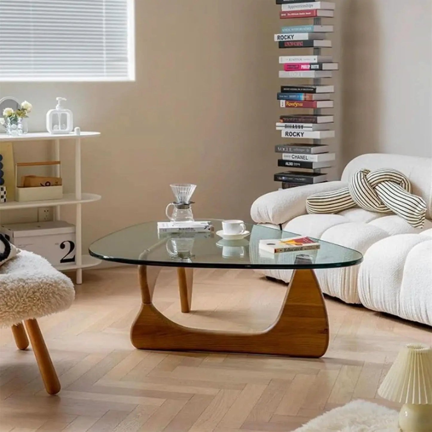 Walnut Clear Glass Oval Coffee Table Diameter 32.68 Inch from PriceLows™