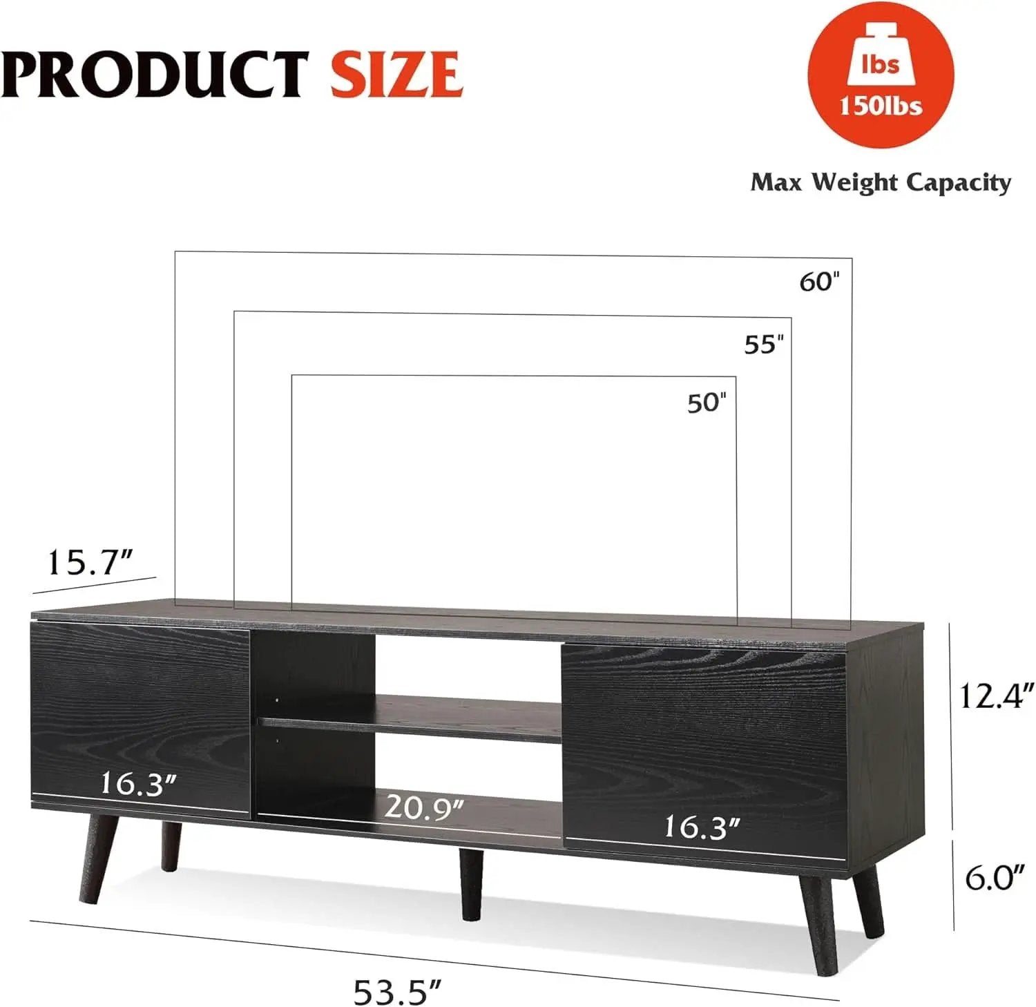 TV Stand 55 To 60 Inch With Storage Cabinets Sturdy from PriceLows™