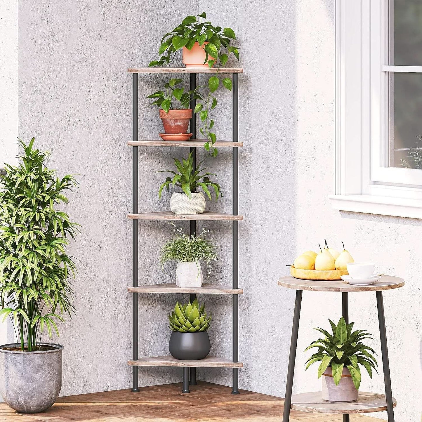 Industrial 5 Tier Corner Shelf Stand With Metal Frame from PriceLows™