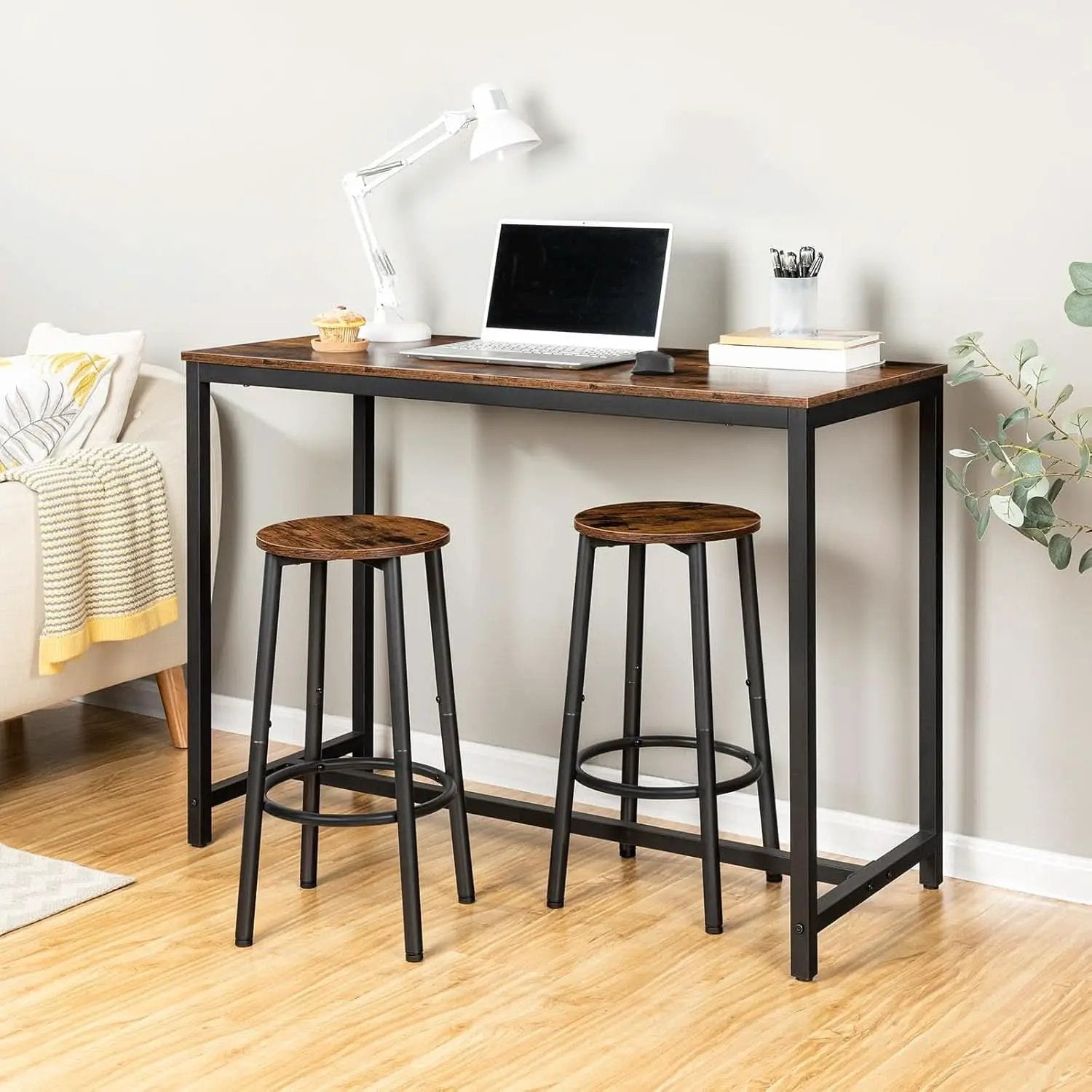Bar Height Stools Set Of 2 With Footrest Rustic Brown from PriceLows™