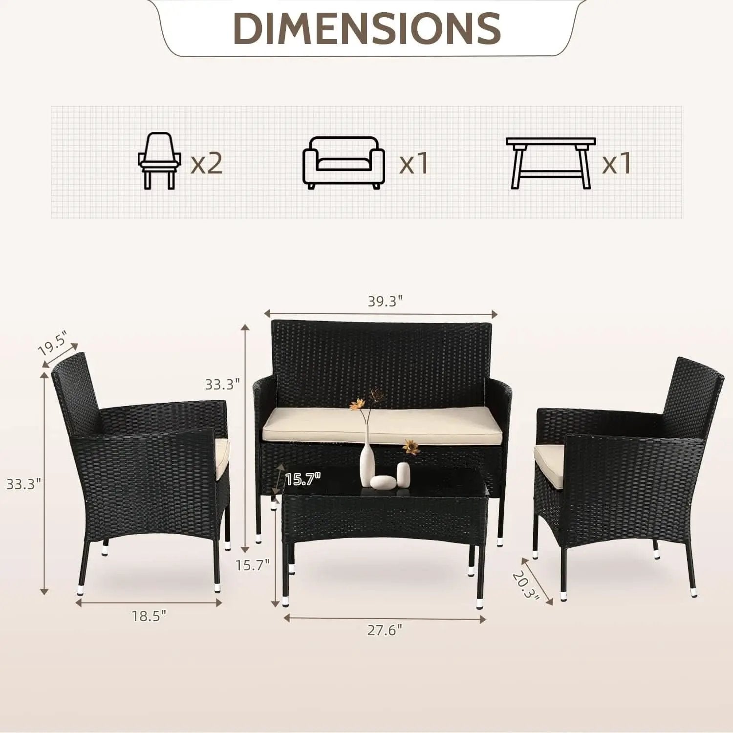 Outdoor Rattan 4 Piece Patio Furniture Conversation Set from PriceLows™