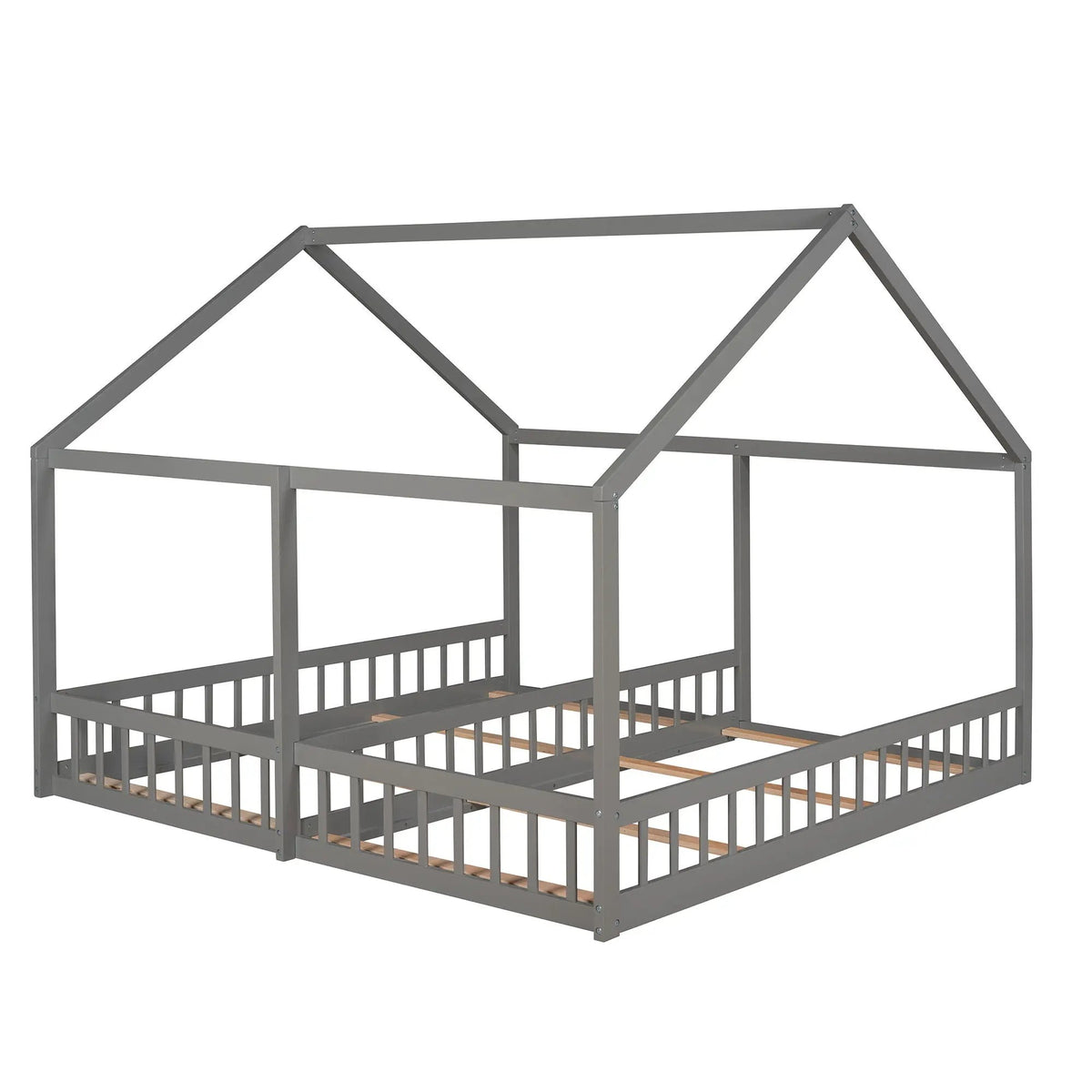 House Platform Bed | Solid Steel Frame | Twin Shared Bunks | Built In Guards