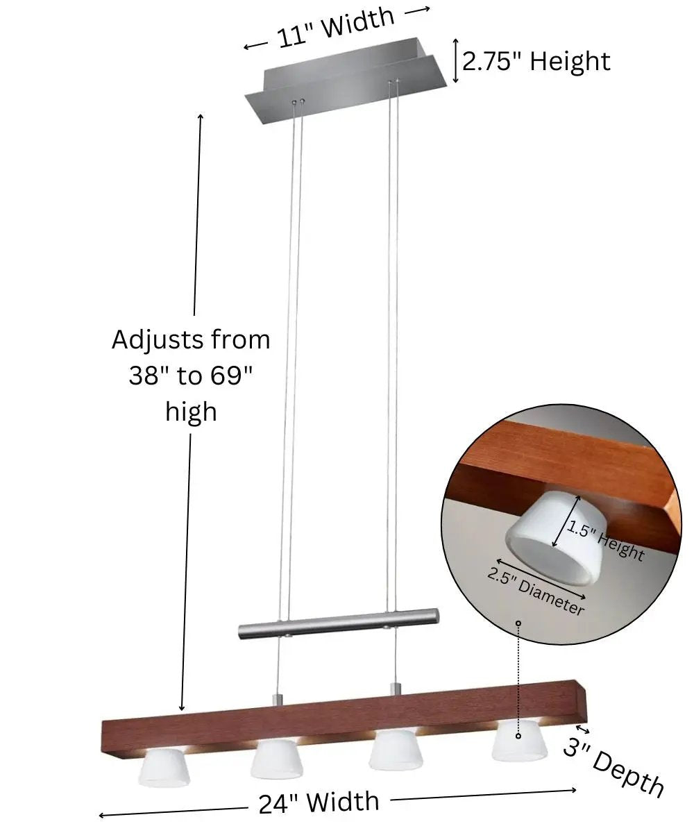 Modern LED Pendant Light | 4 Light | Height Adjustable | 24 Inch