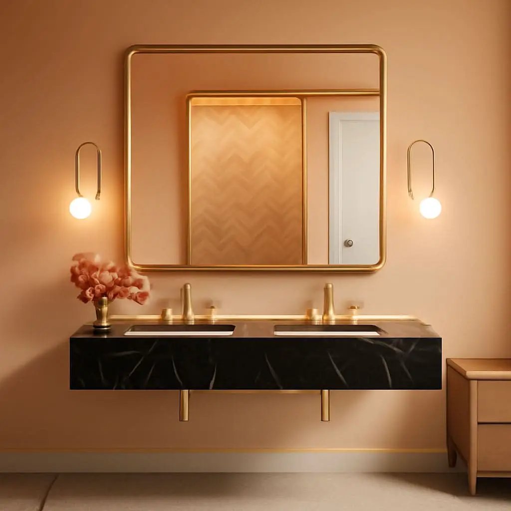 40 By 30 Inch Brushed Brass Bathroom Mirror Wall Mounted from PriceLows™