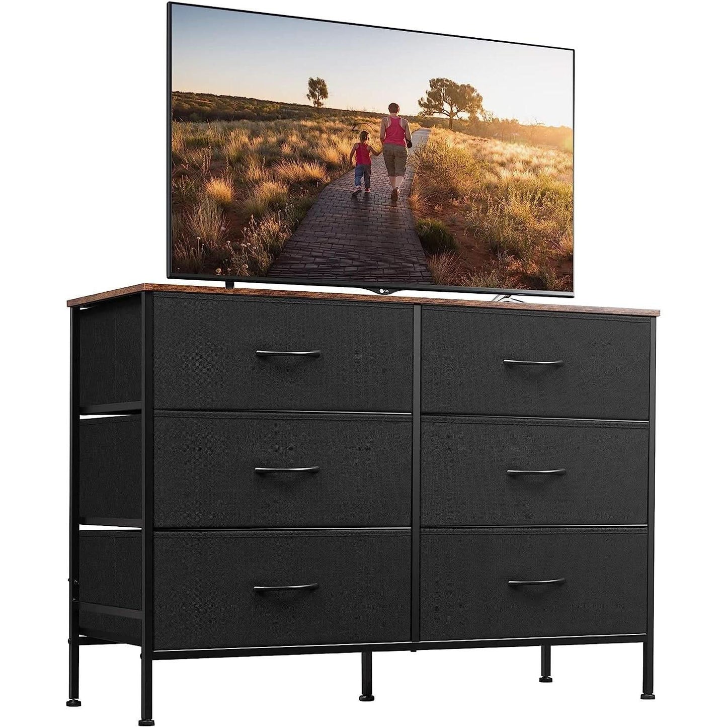 Black Rustic Dresser With TV Stand And Six Drawers from PriceLows™