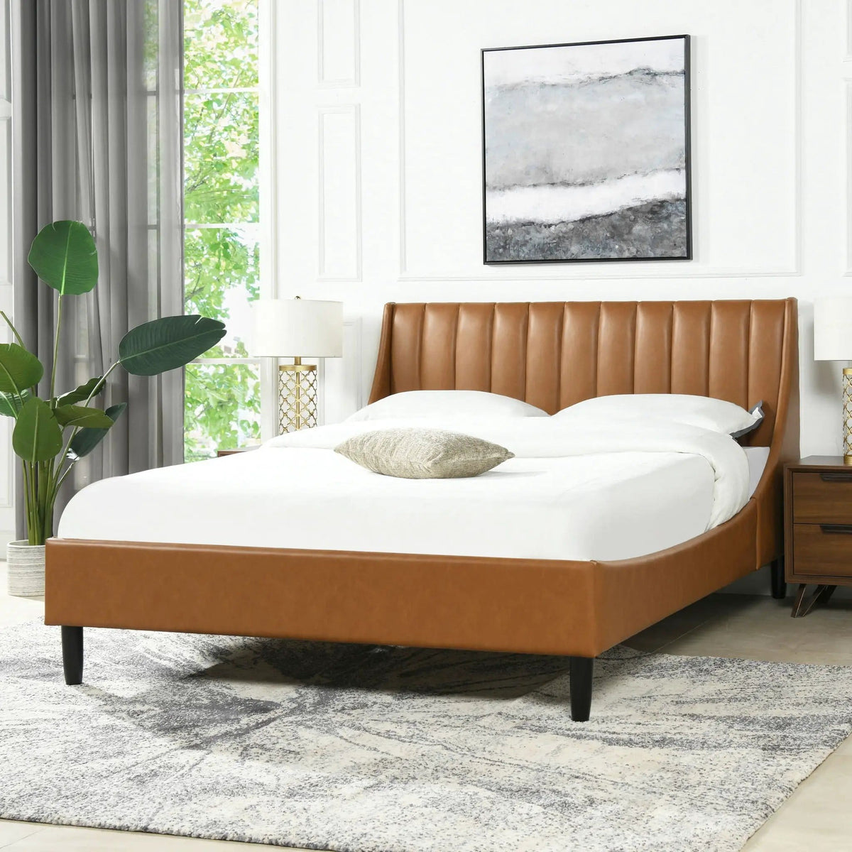 Aspen Vertical Tufted Modern Headboard Platform Bed Set | 8 Pieces | Fabric & Plywood | Bedroom