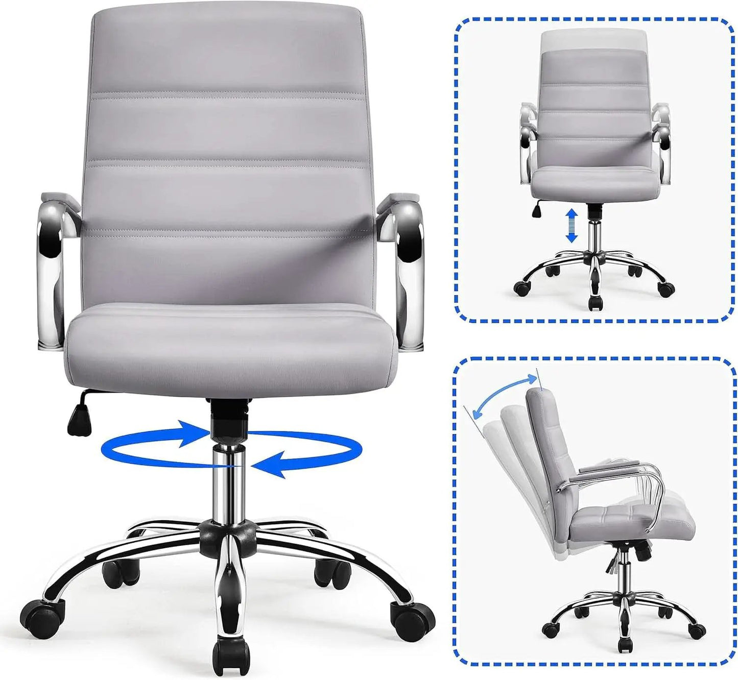 Mid Back Office Chair With Arms Gray Height Adjustable from PriceLows™
