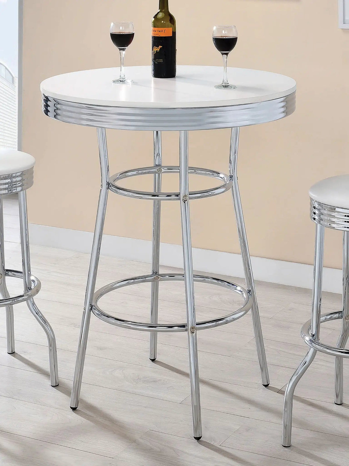 Retro Round 30-inch 1950's Bistro Pub Height Bar Table | 30 x 30 x 41.75 in | Home Furniture | White