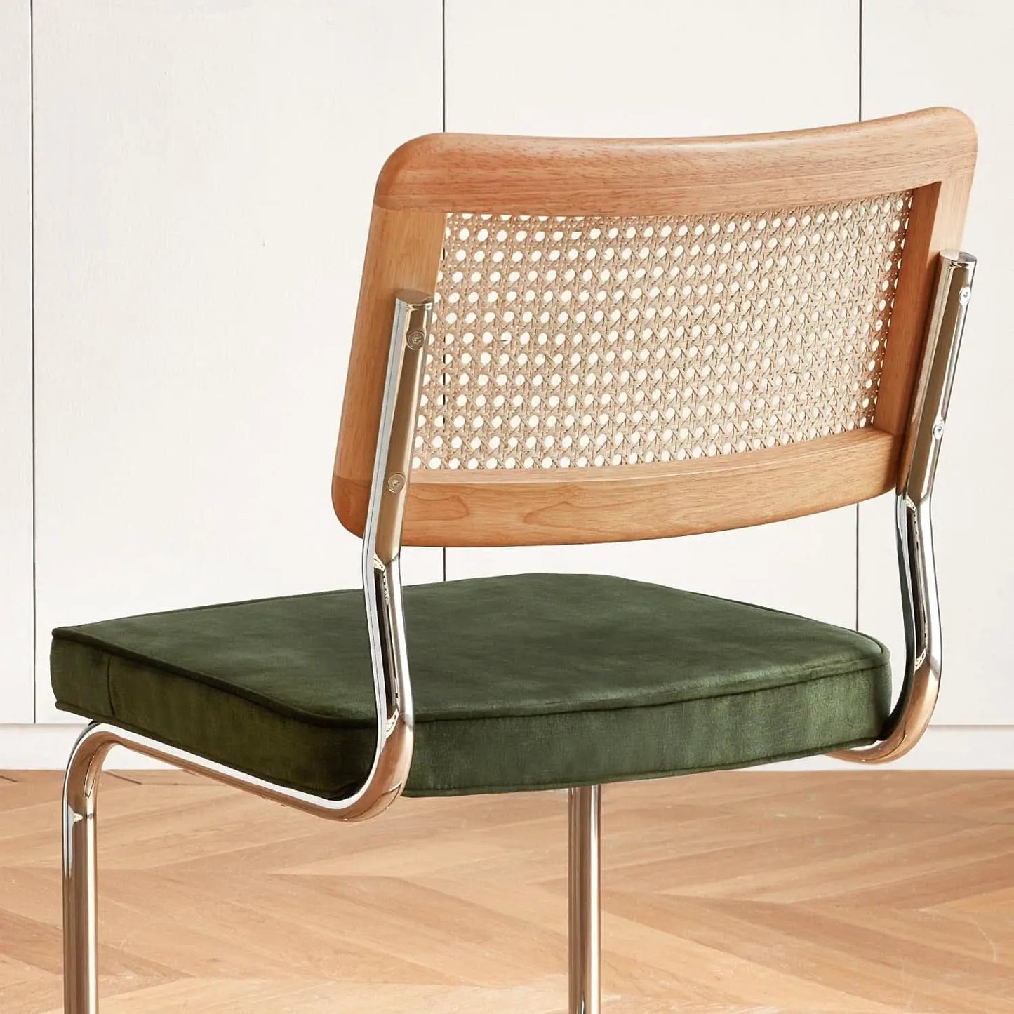 Green Rattan Dining Chairs FourPiece ChromeFinish Set from PriceLows™