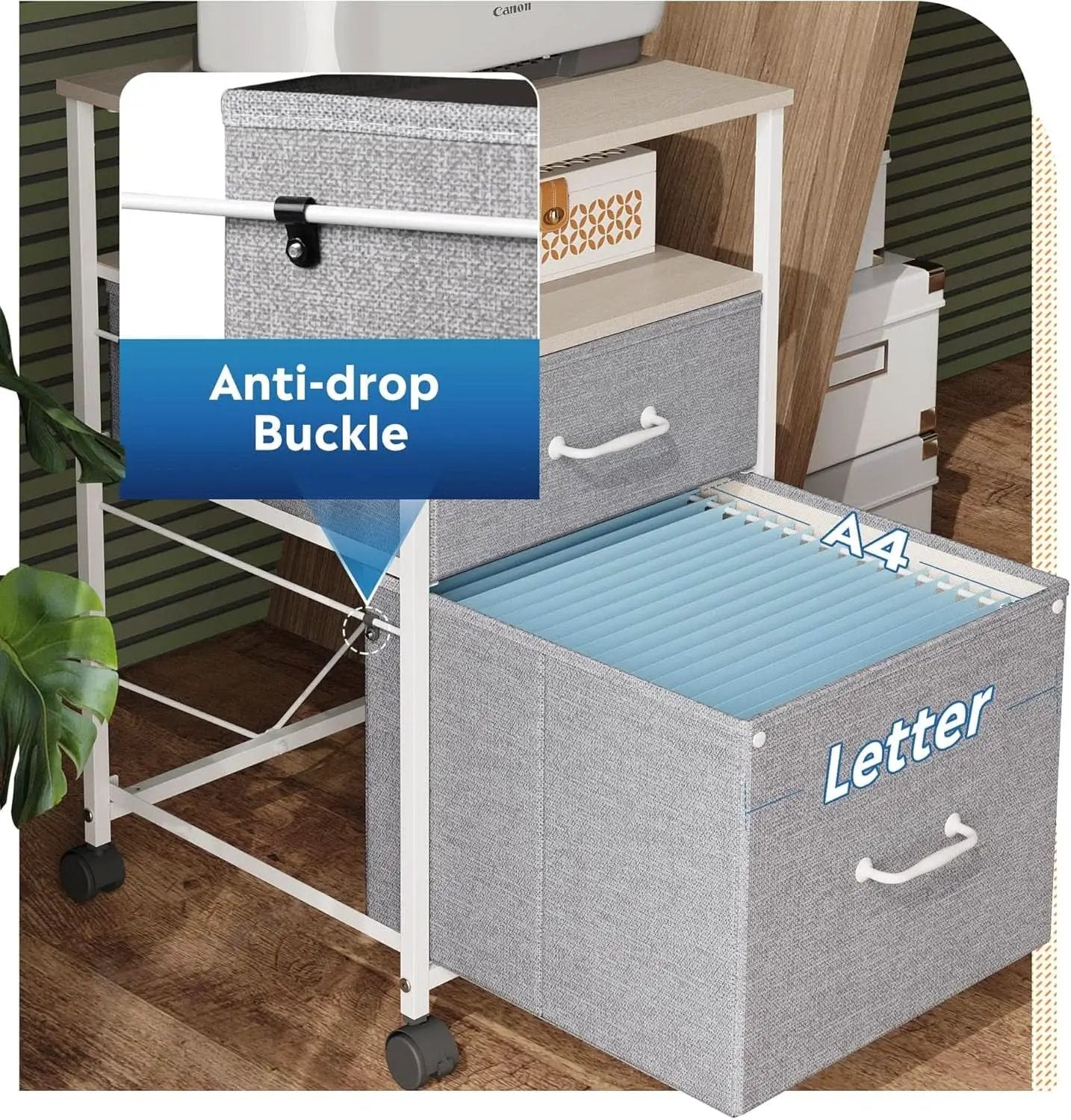 2 Drawer Mobile File Cabinet Rolling Printer Stand With Open Storage Shelf Light Grey from PriceLows™
