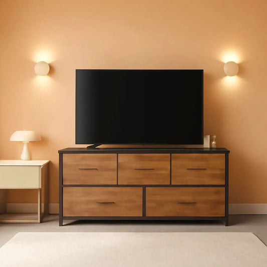 Rustic Wood 5 Drawer Dresser For Bedroom Storage Cabinet from PriceLows™