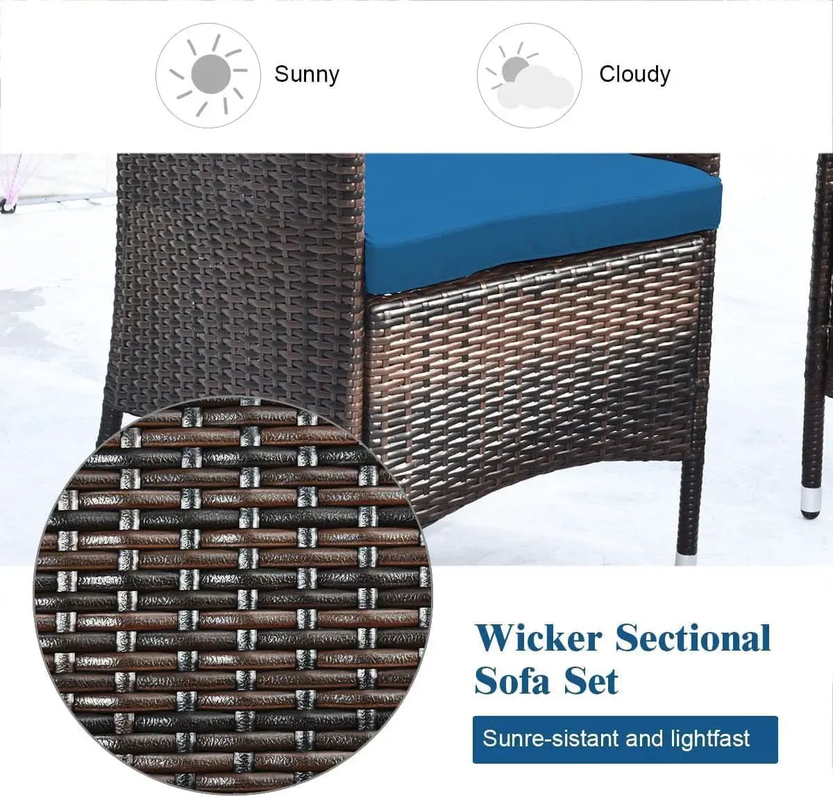 Peacock Blue 4 Piece Rattan Patio Furniture Set With Sectional Sofa from PriceLows™