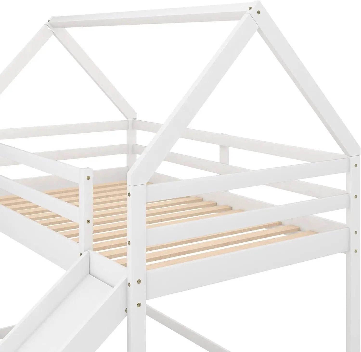 Twin Over Twin House Bunk Bed With Slide Solid Wood from PriceLows™