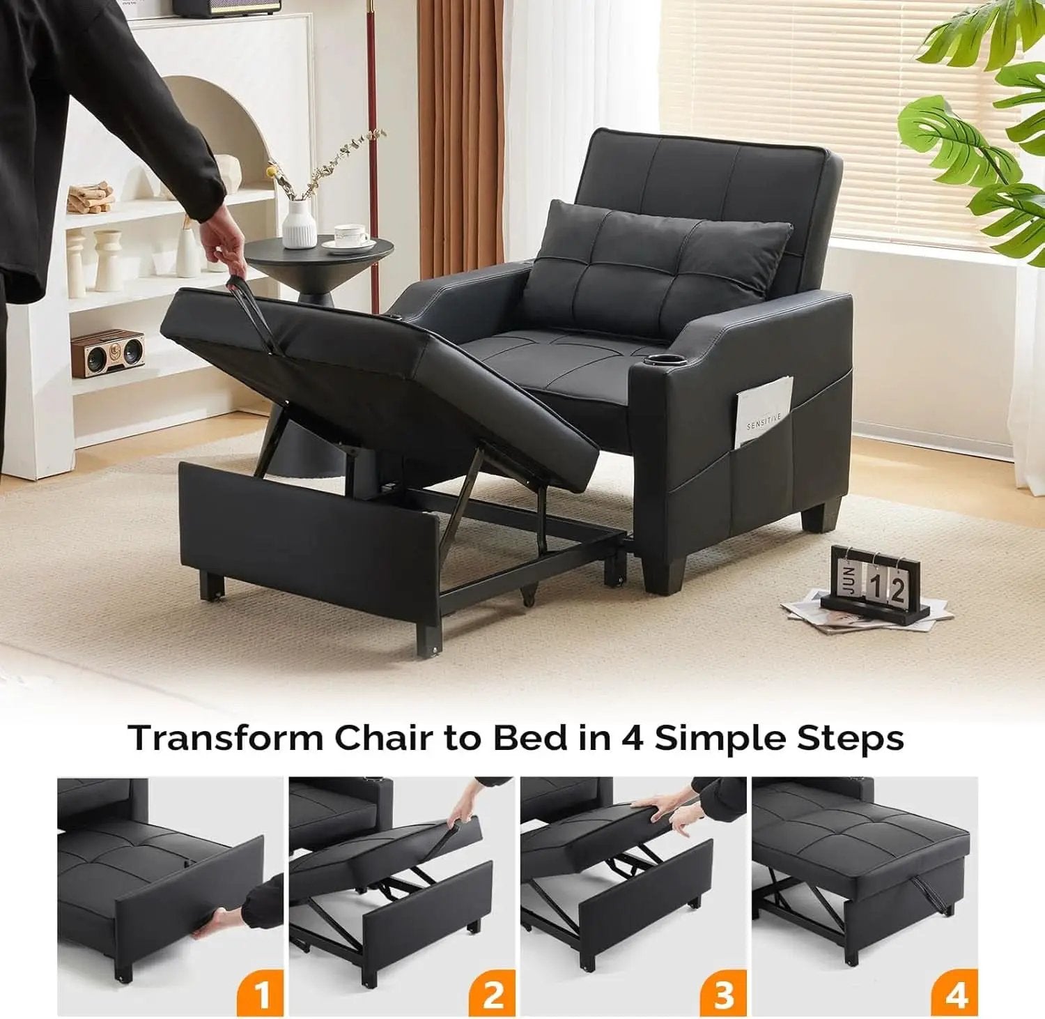Black Multifunctional Sleeper Chair Sofa Bed Usb Ports from PriceLows™