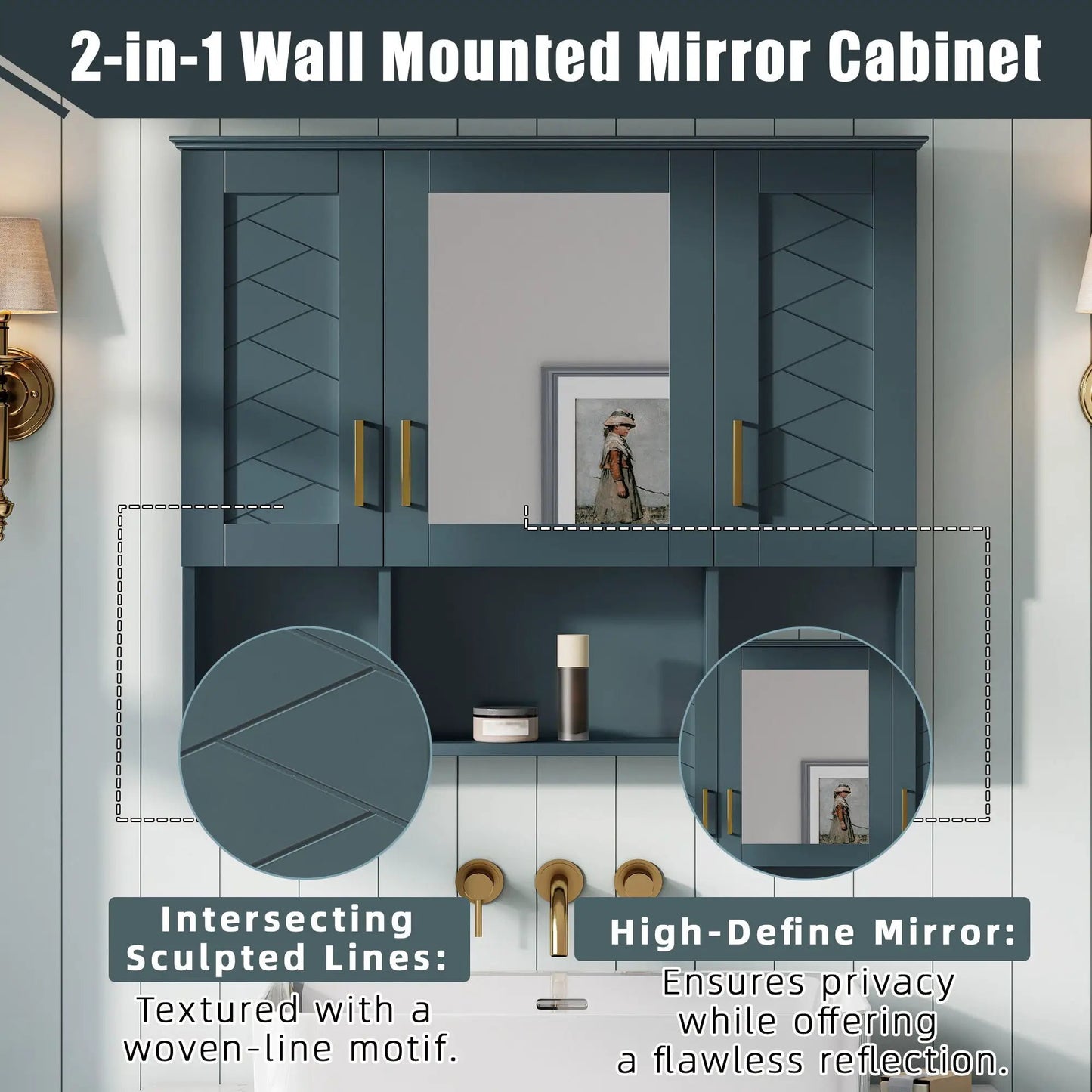 Modern Wall Mounted Medicine Cabinet With Adjustable Shelves, Soft Close Doors, High Define Mirror from PriceLows™