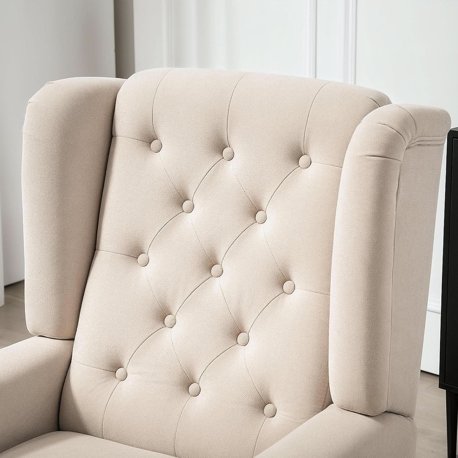 Beige Midcentury Button Tufted Wingback Upholstered Armchair from PriceLows™