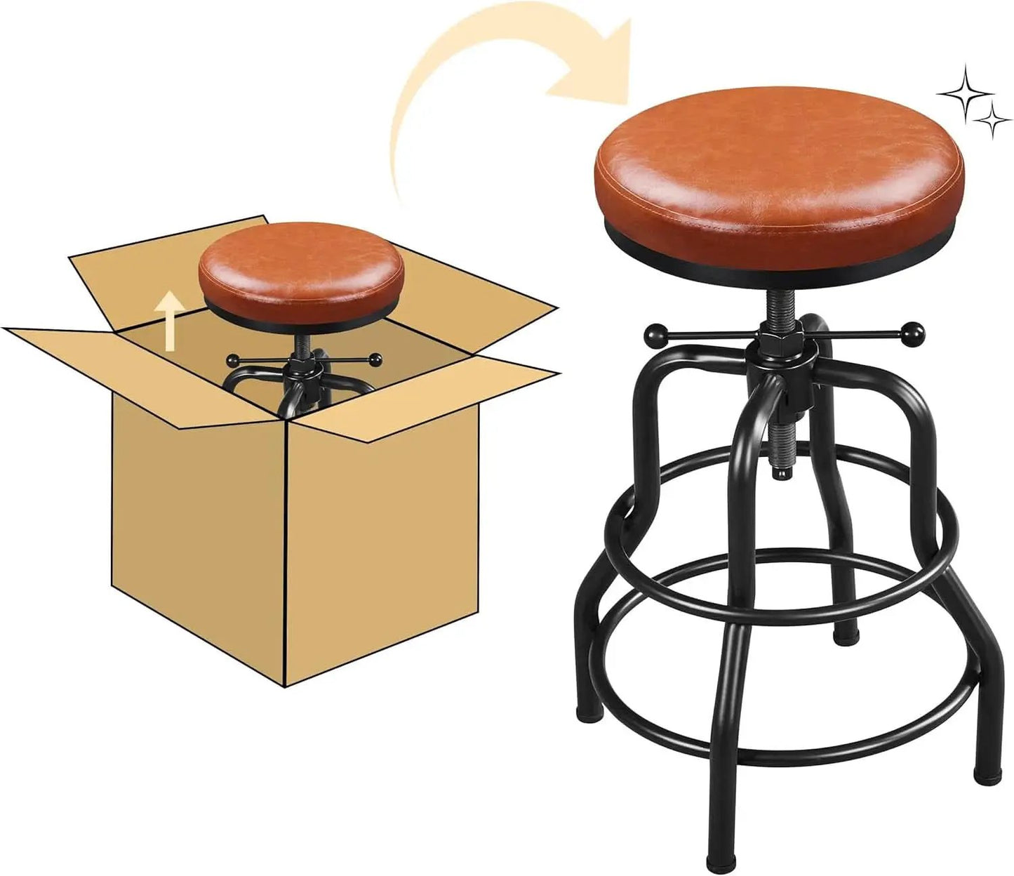 Light Brown Adjustable Metal Bar Stool 21.5-28 Inch Tall from PriceLows™