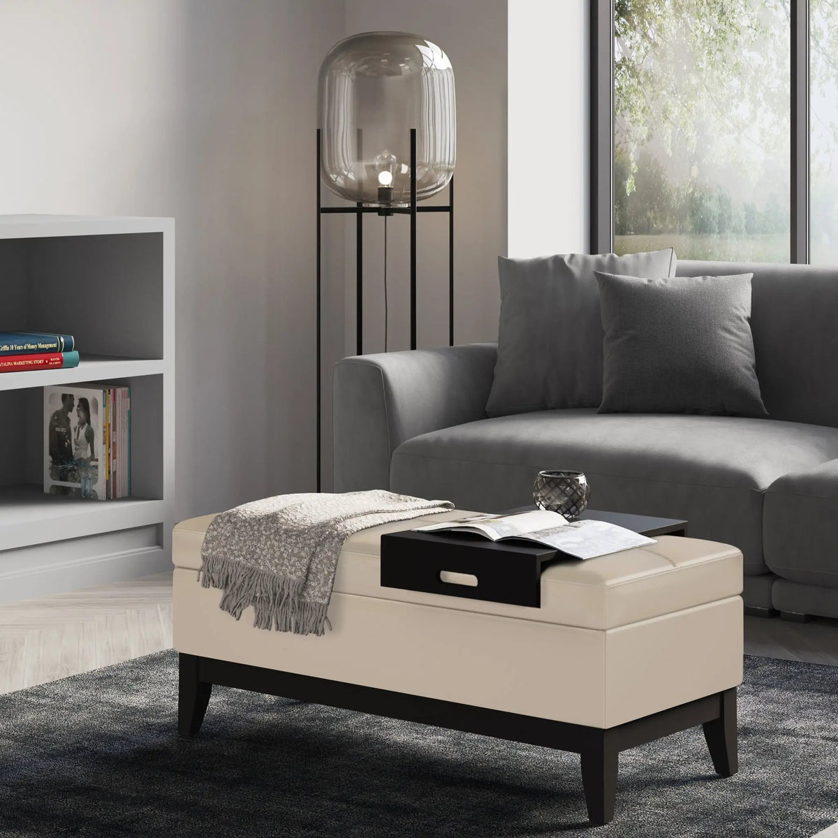 Oregon Contemporary Storage Ottoman Bench | Serving Tray | Lift Open Lid | Child Safety Hinge