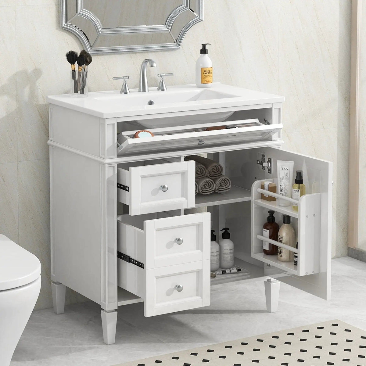 Bathroom Vanity With Top Sink, Modern Bathroom Storage Cabinet With 2 Drawers And A | 30 x 18.3 x 33.8 in | 2-Drawer | Bathroom