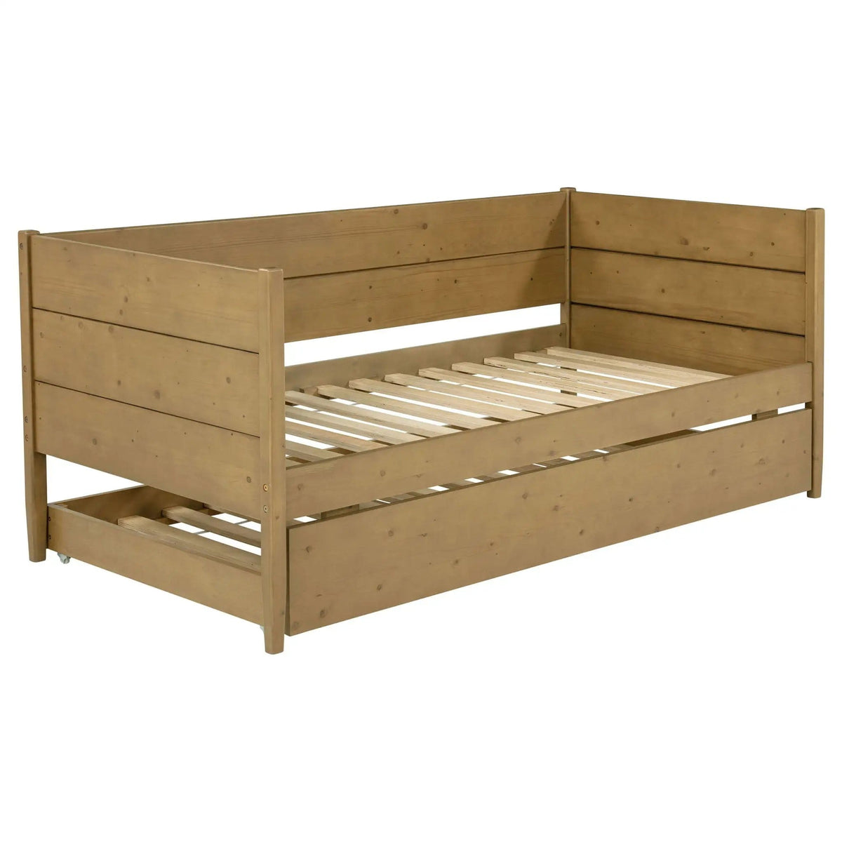 Calinda Wood Twin Daybed With Trundle | 81 x 42 x 35 in | Pine Wood & Mdf | Natural