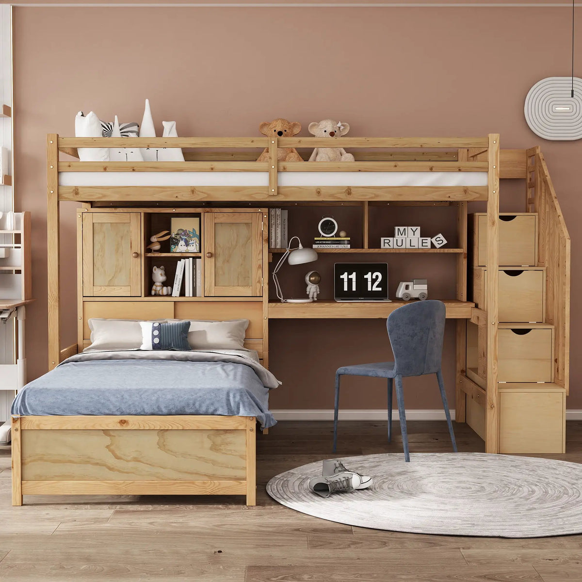 Loft Bed | Solid Pine Wood | Built In Desk | Side Storage