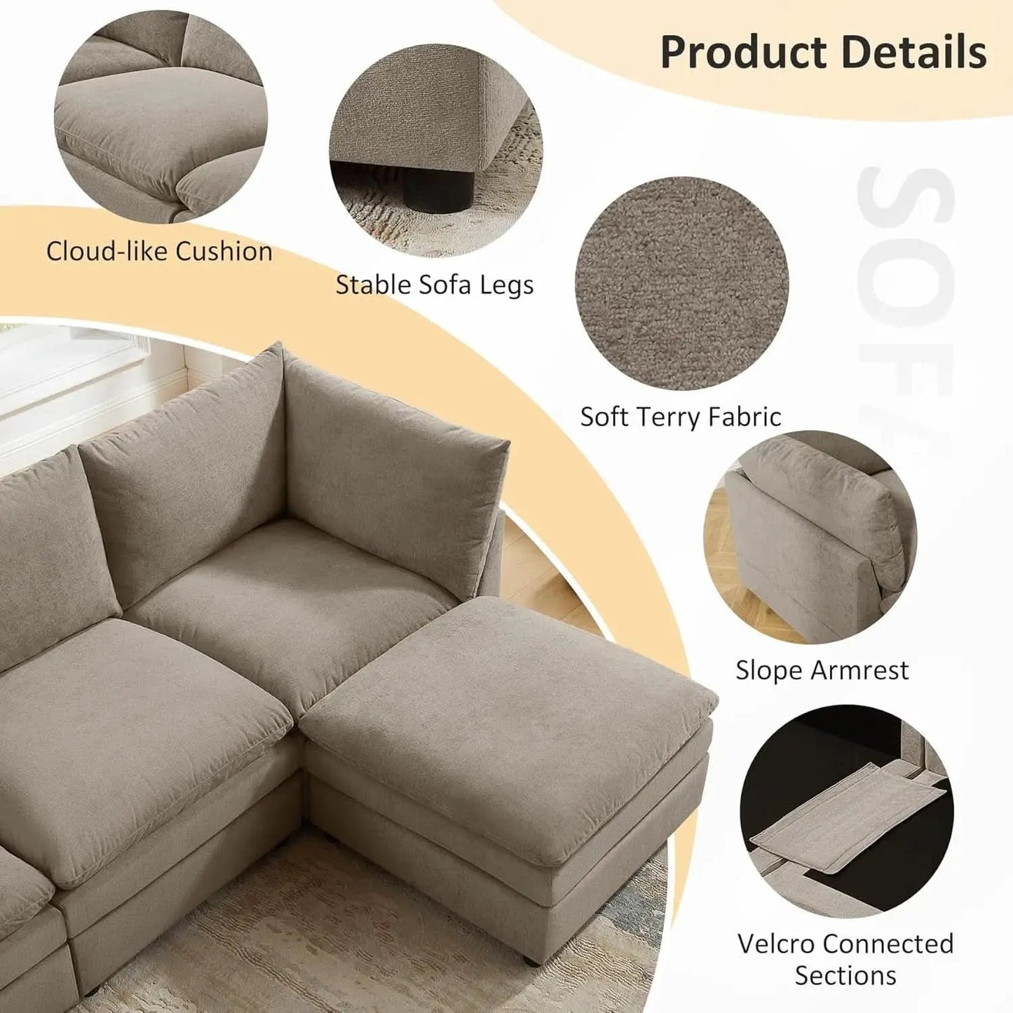 127 Inch Taupe Contemporary Modular Sectional Sofa from PriceLows™