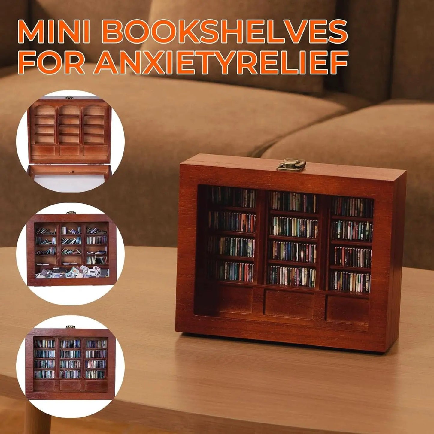 Anxiety Bookshelf Miniature Library Display Cabinet Books from PriceLows™