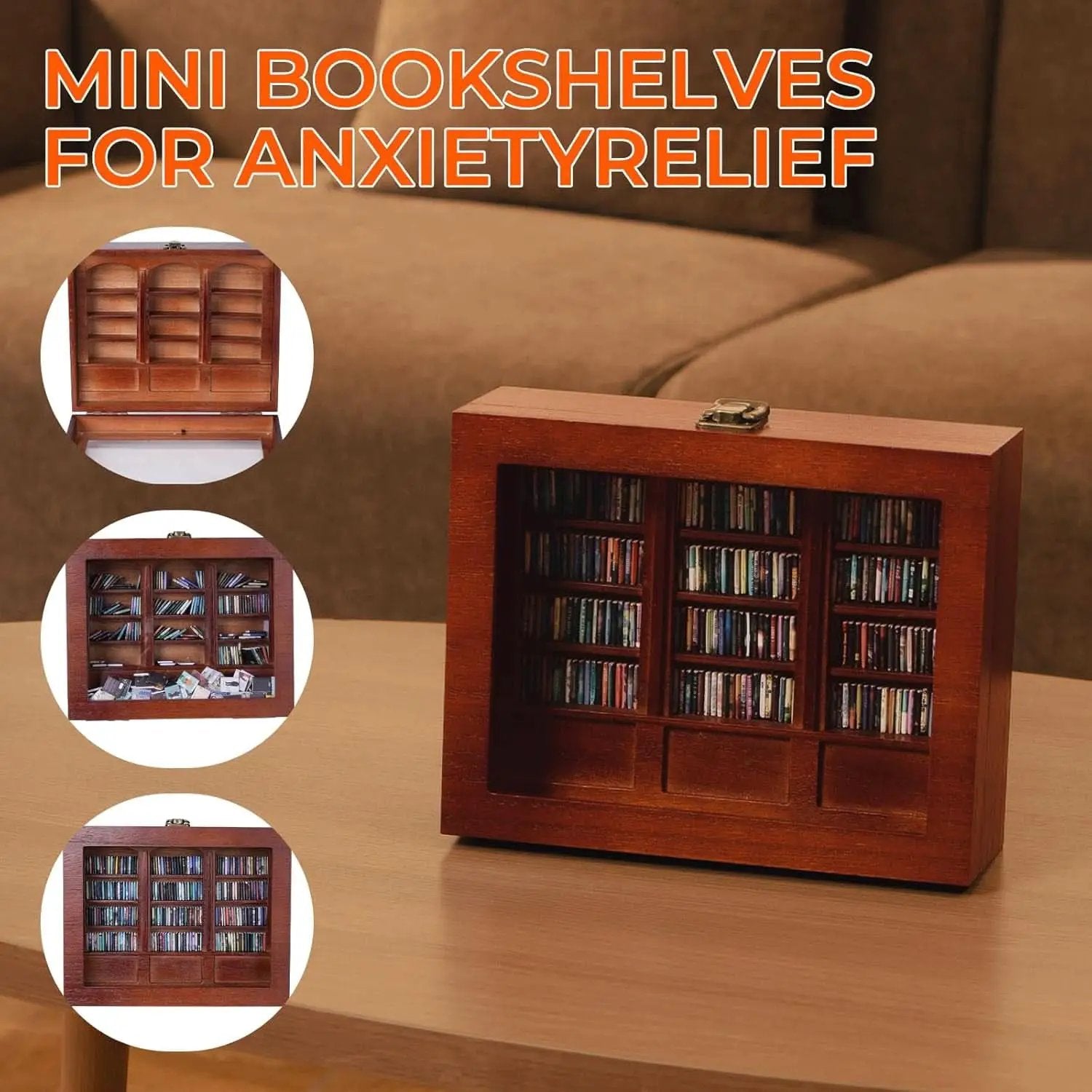 Anxiety Bookshelf Miniature Library Display Cabinet Books from PriceLows™