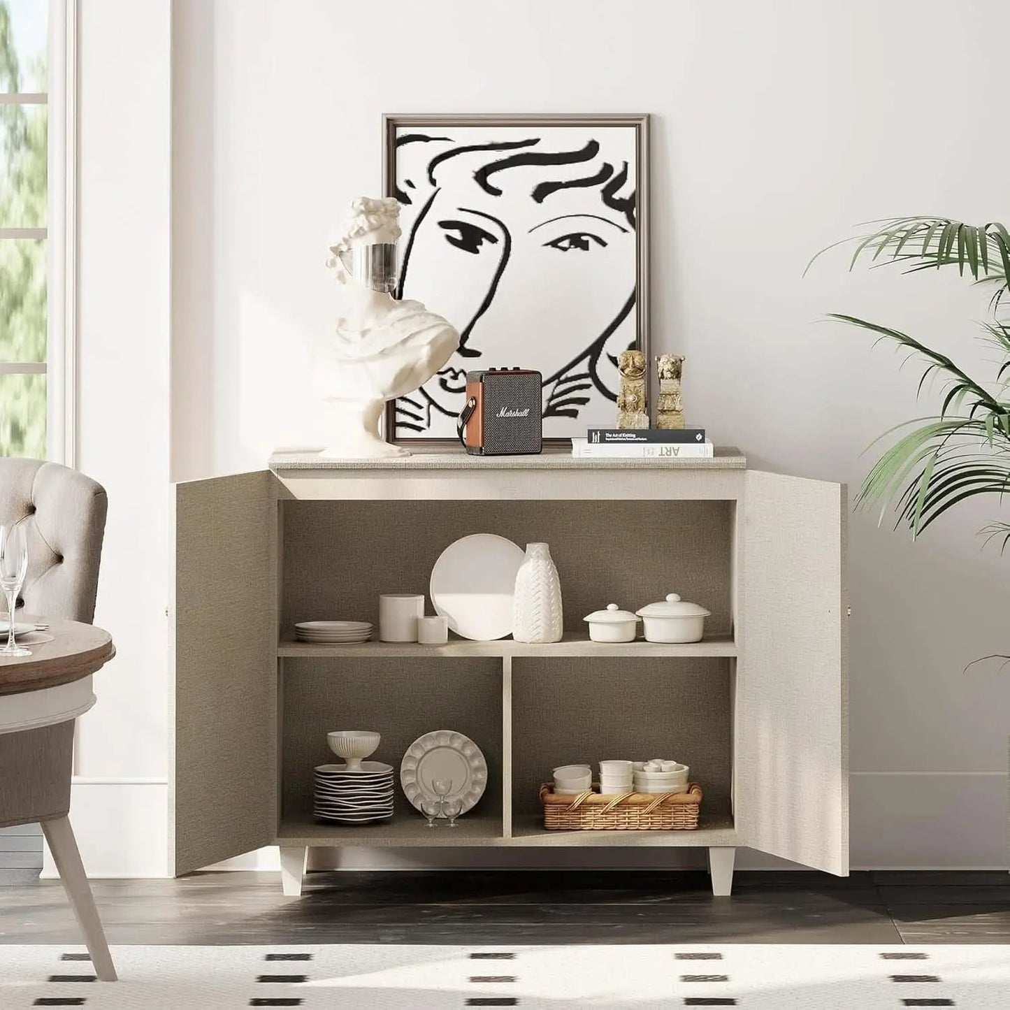 Beige Buffet Sideboard With Internal Storage Compartments from PriceLows™