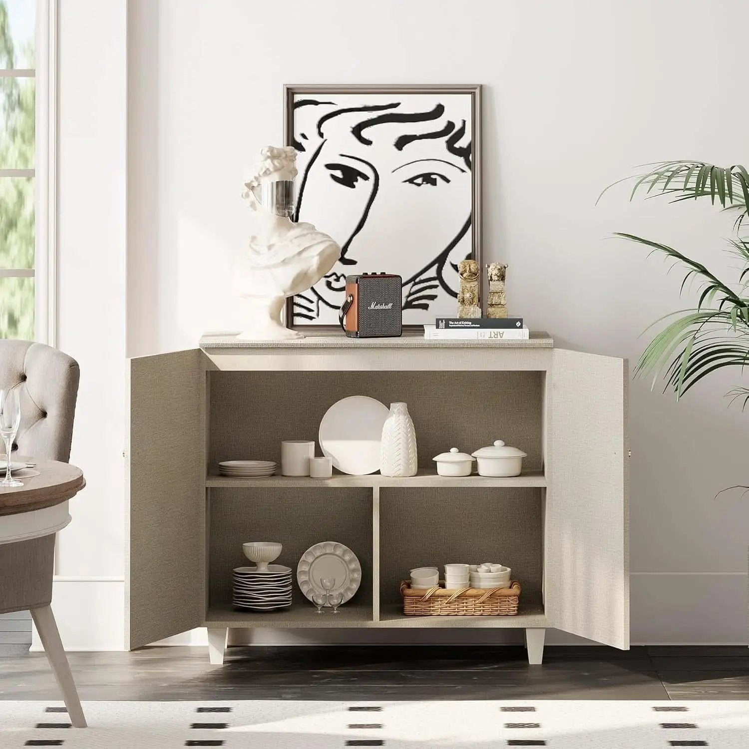 Beige Buffet Sideboard With Internal Storage Compartments from PriceLows™