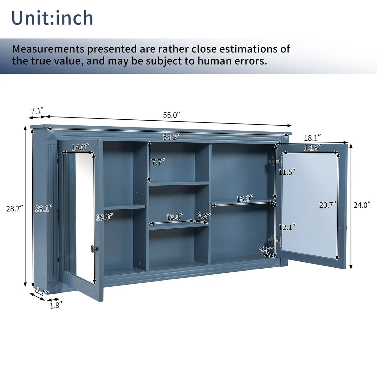 2-In-1 Wall Mirror Cabinet | 55 Inch Width | Soft-Closing Hinges | Dual High-Definition Mirrors