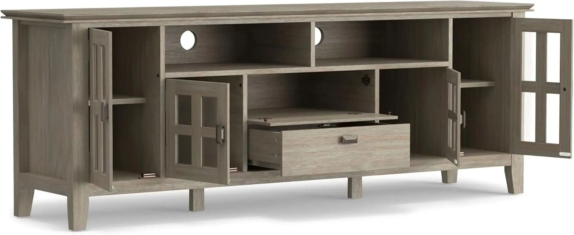Solid Wood TV Stand 72 Inch Wide Distressed Grey Finish from PriceLows™