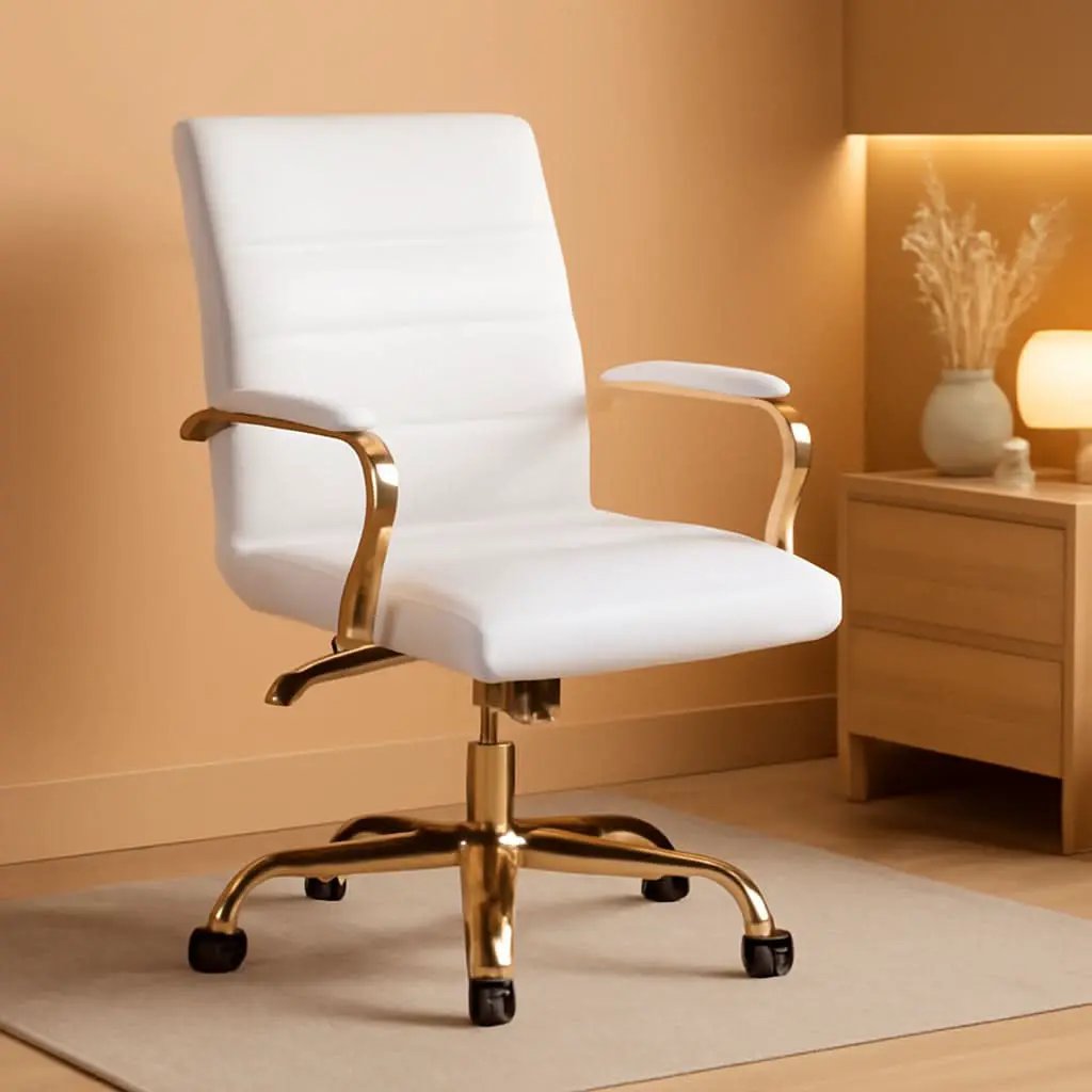 Whitney White LeatherSoft Office Chair Mid Back Swivel from PriceLows™