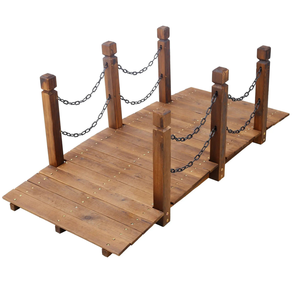 Wooden Arch Footbridge | 400 Lb Capacity | Chain Railings | 5 Foot