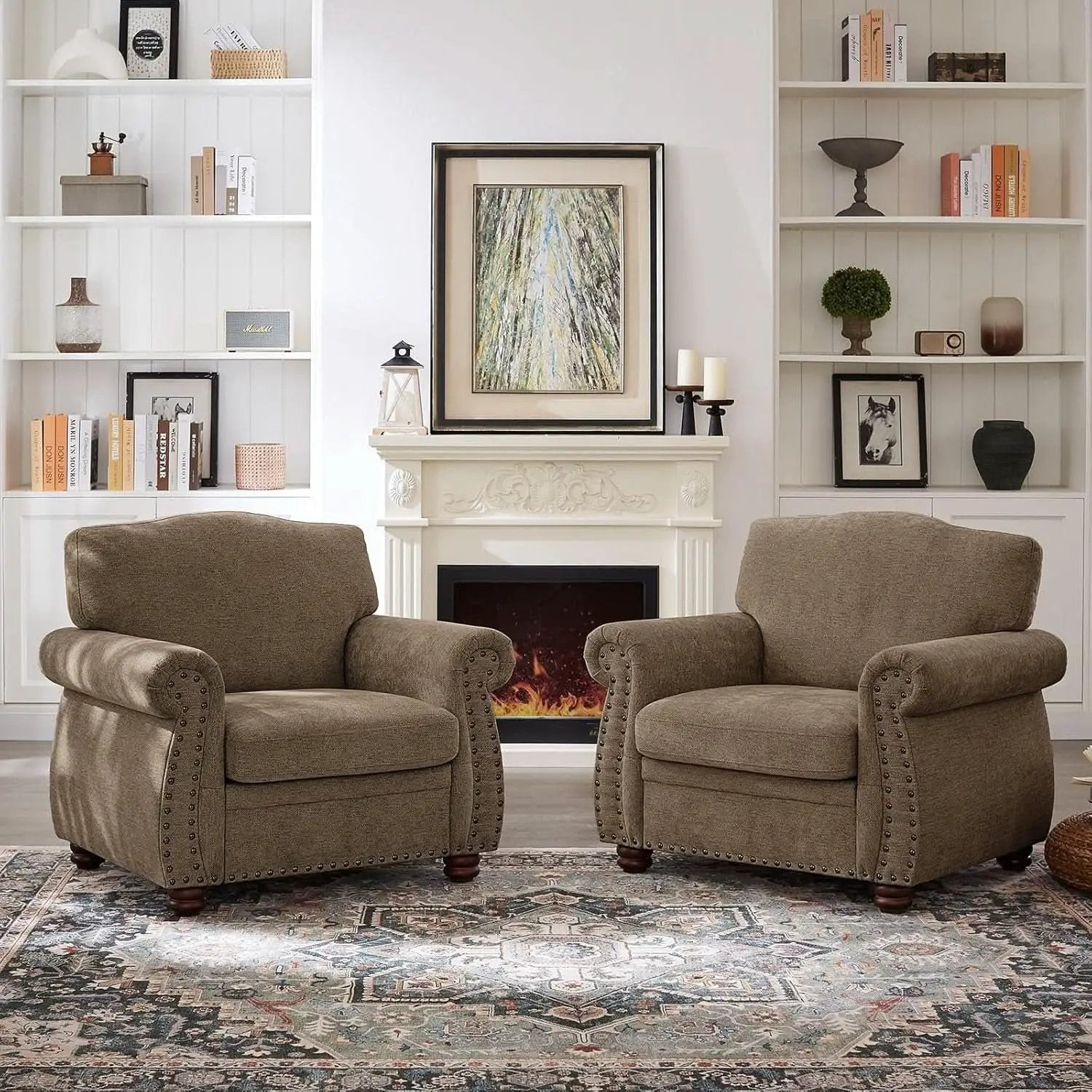Brown Nailhead Trim Armchair For Living Room Decor from PriceLows™