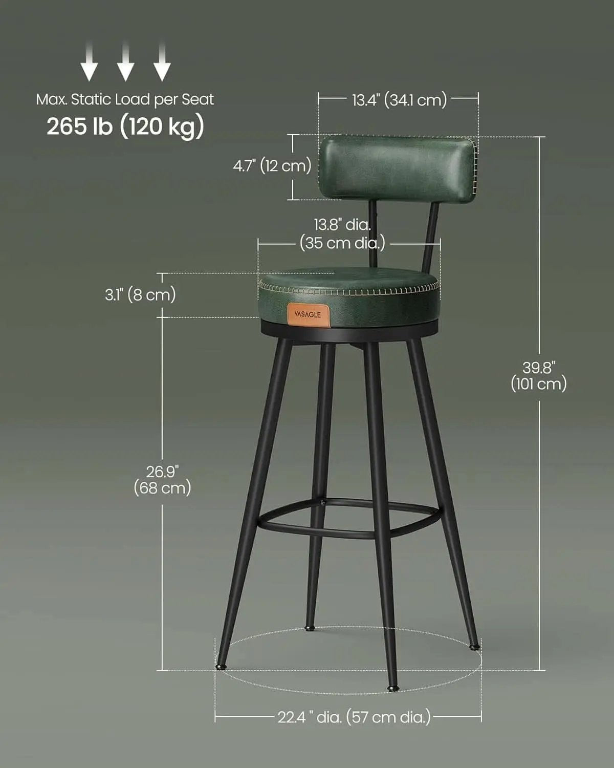 Forest Green 30 Inch Bar Stools Set Of 2 For Kitchen from PriceLows™