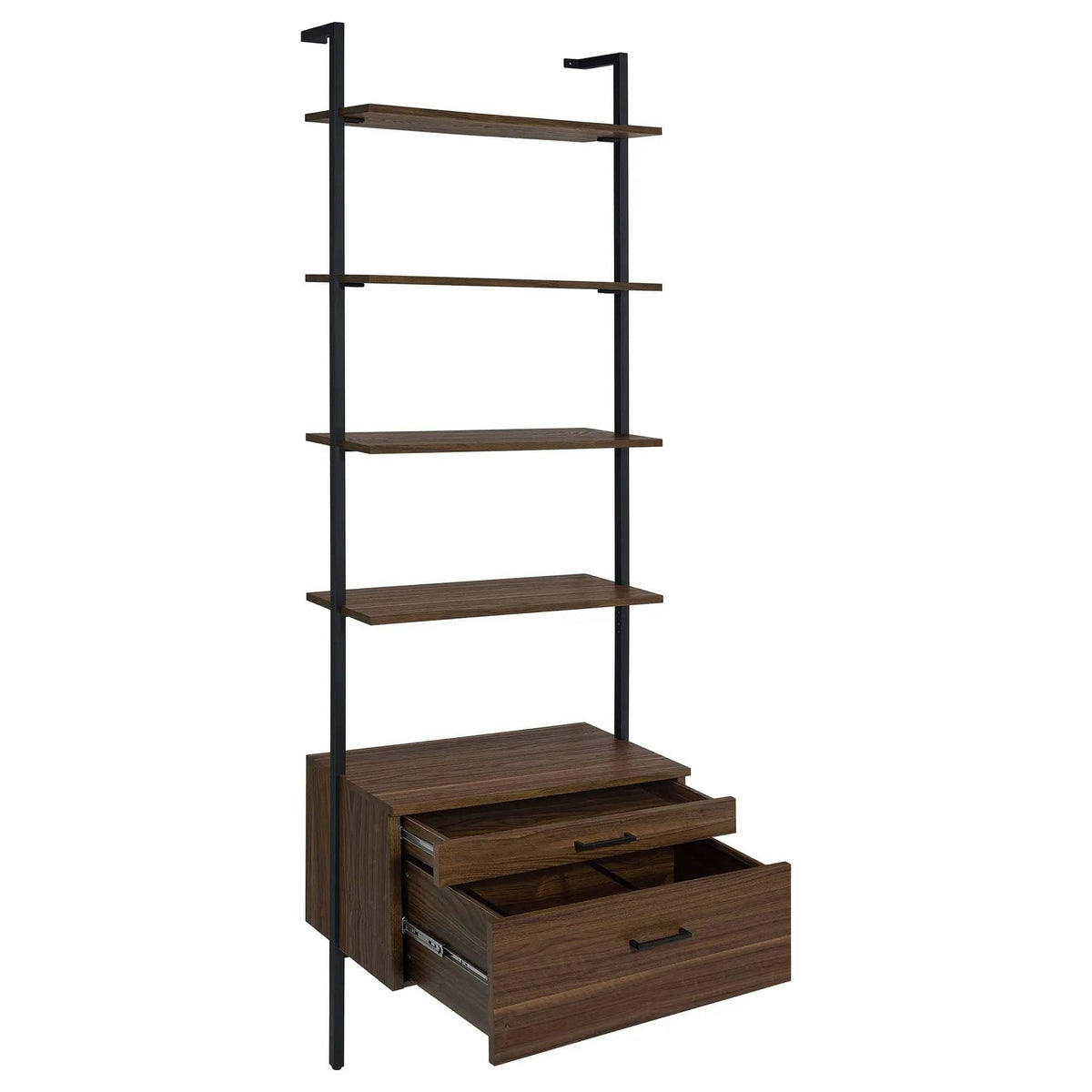 Owens 96-inch 4-shelf Storage Wall Bookshelf Standard Bookcase | 30.75 x 17 x 96 in | Walnut & Metal | Walnut