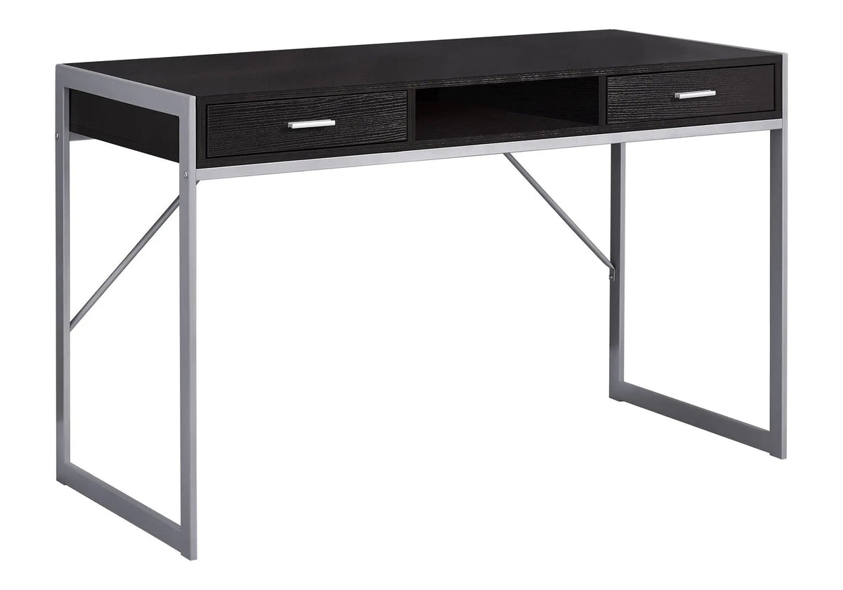 Computer Desk | Two Storage Drawers | Open Shelf | Square Metal Legs