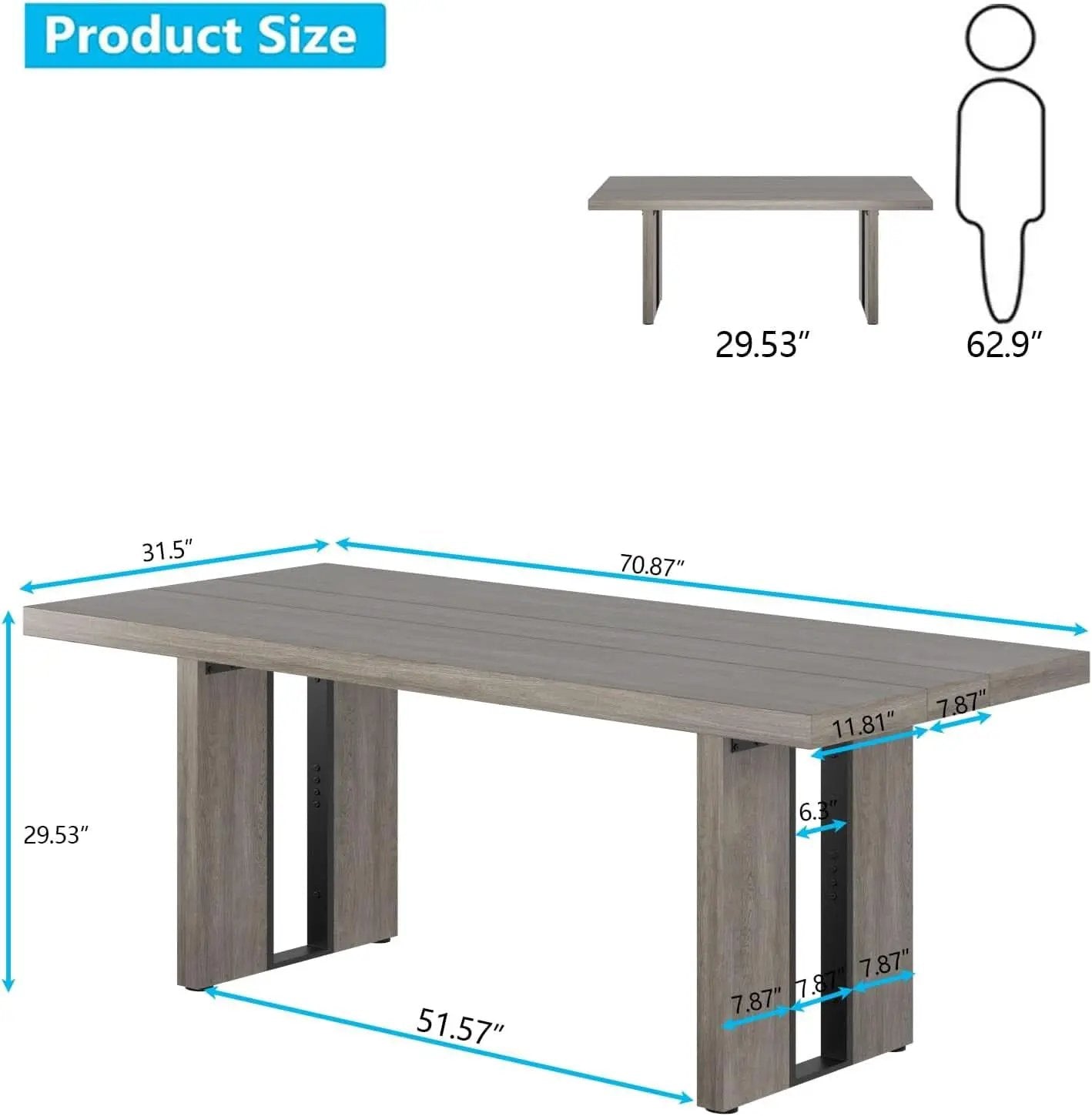 71 Inch Rustic Gray Farmhouse Dining Table For 6 To 8 from PriceLows™
