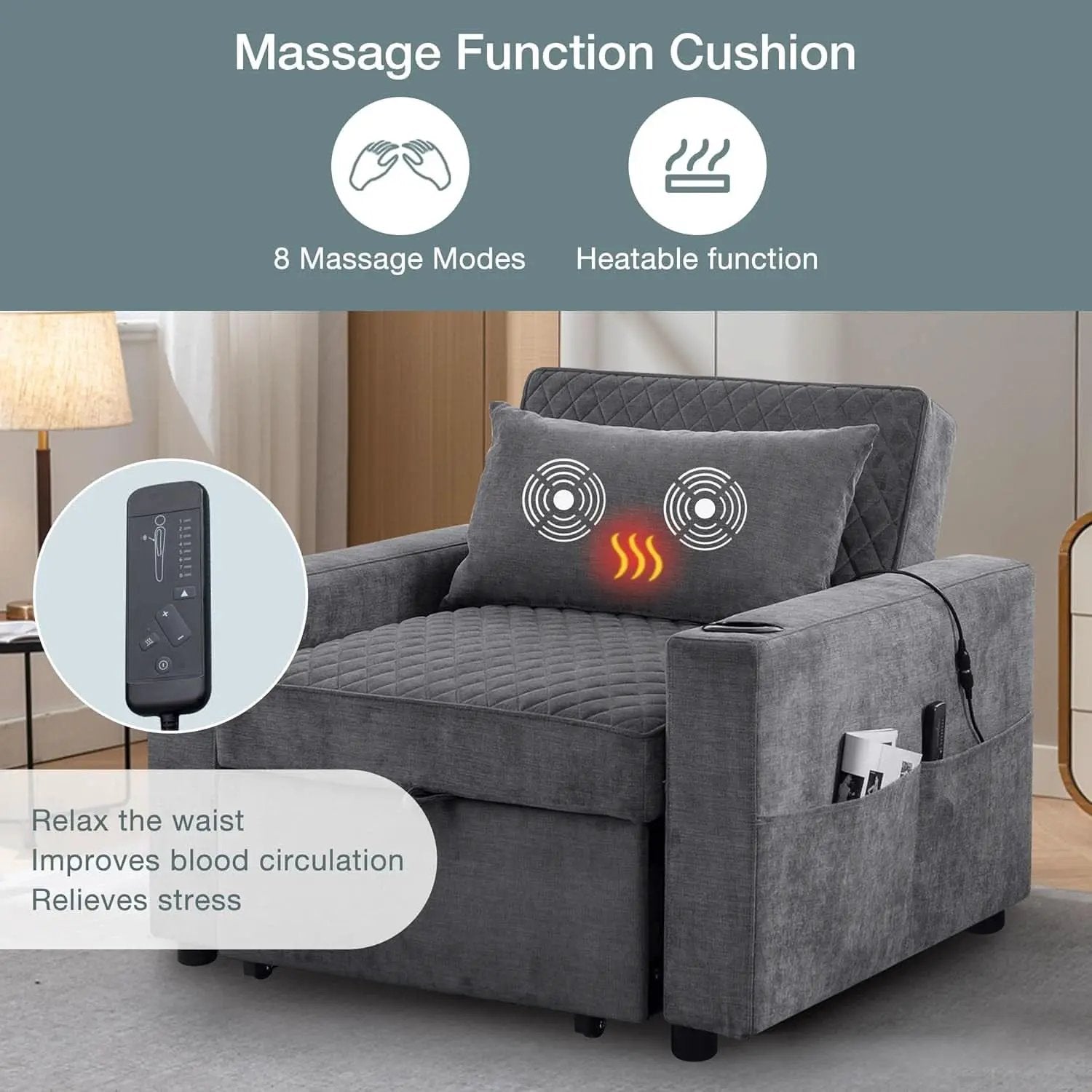 Light Grey Multifunctional Convertible Sofabed With Massage from PriceLows™