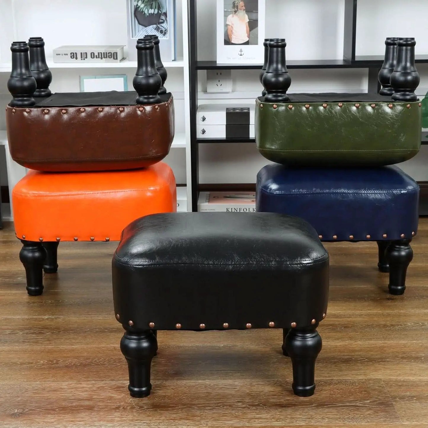 Black Leather Ottoman Footstool With Thick Padded Foam from PriceLows™