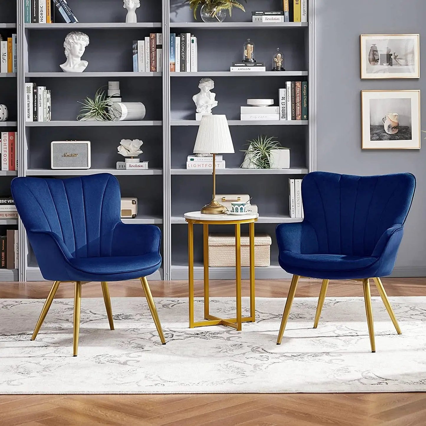 Blue Velvet Wingback Chair With Metal Legs For Living Room from PriceLows™