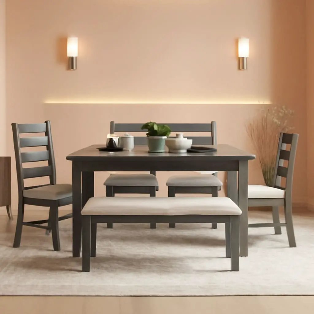 6 Piece Rustic Wood Dining Table Set With Bench And Chairs from PriceLows™
