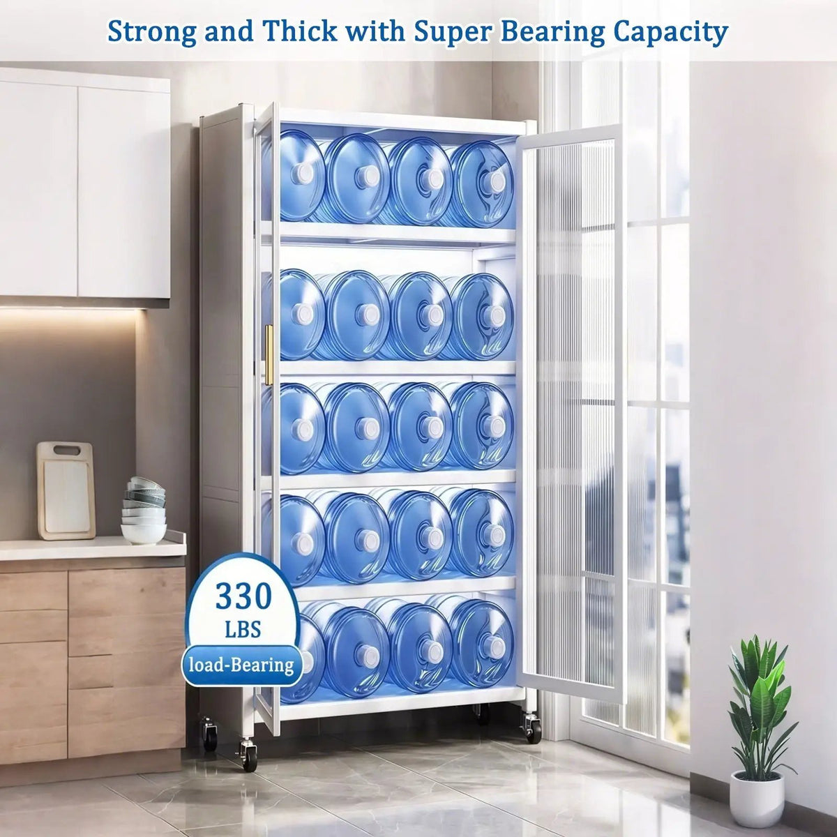 6 Tier Storage Cabinet | Transparent Magnetic Door | Adjustable Shelves | 360 Degree Wheels