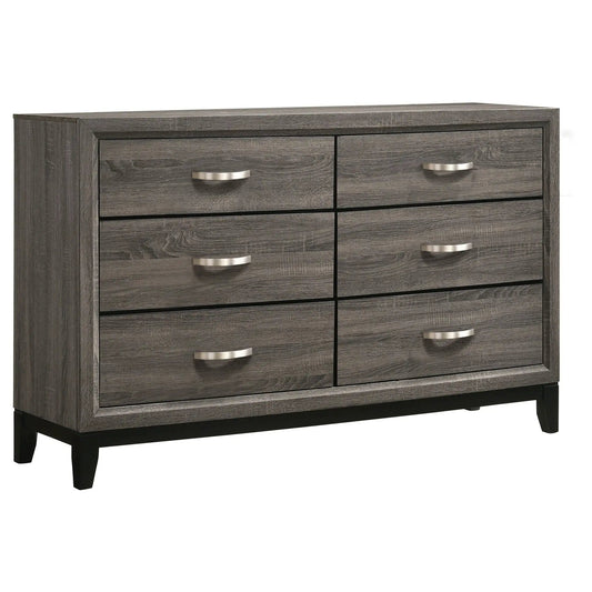 Watson 6-drawer Dresser Grey | 58 x 16.25 x 37 in | Rubberwood & Engineered Wood | Oak